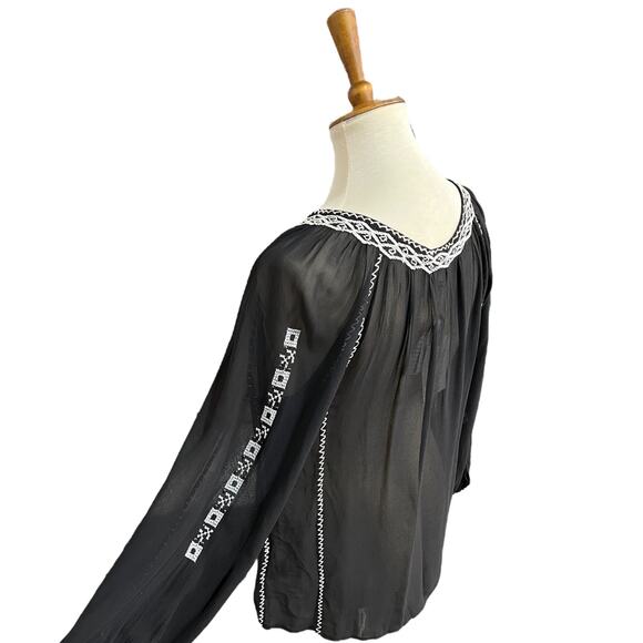 NWT Joie 100% Silk Long Sleeve Boho Embroidered Sequins Blouse Size Small - Picture 5 of 8